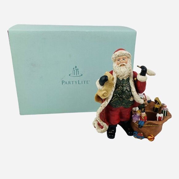 RETIRED Partylite Checking His List Santa Votive Tealight Holder Christmas Box - Picture 1 of 16